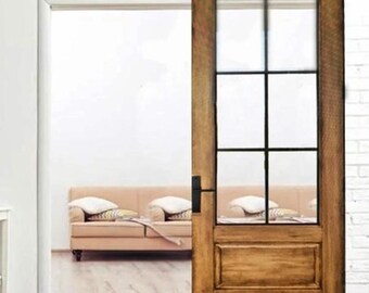 Vintage French Door, Glass Double Sliding Door, Antique Barn Doors, European Wood Doors, Custom Size Solid French Door, Handcrafted Doors