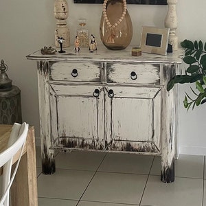 Rustic Whitewashed Pine Wood Dresser: Chippy Distressed Furniture