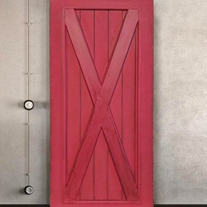 Custom Painted Full X Barn Door, Red Painted Barn Door, Sliding Barn Doors, Solid Door, Rustic Door, Modern Exterior Doors,Wooden Wall Decor