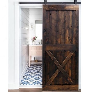 Rustic Barn Door, Bottom X Barn Door, Sliding Solid Barn Door, Custom Size Single - Double Farm Gate, Custom Built Vintage X Barn Door
