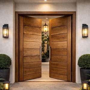 Luxus Moderne Eingangstür | Zeitgenössische Massivholz Haustür | Designer Holz-Eintrag | Benutzerdefinierte Größe Außen