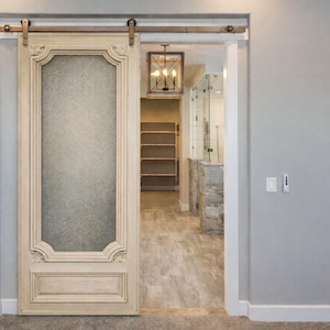 Vintage French Door: Solid Wood, Custom Size | Antique Cream Wood with Frosted Glass | Hinged-Barn
