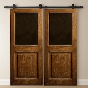Rustic Solid Wood Barn Door with Glass, Sliding or Hinged Doors, Vintage Handcrafted Farmhouse Door,Interior or Exterior Doors, French Doors