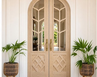 Custom Arched Wood Double Door With Glass, European Style Entry - Etsy