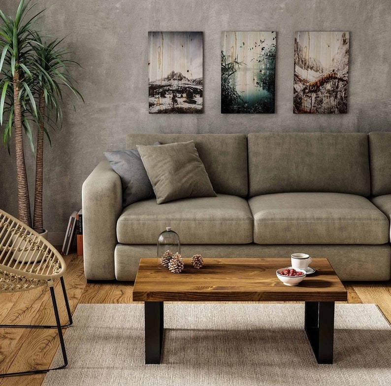 Solid Wood Coffee Table Metal Legs Coffee Table Rustic Etsy