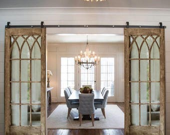 French Arched Door, Vintage French Sliding Door, Rustic Interior Doors, Custom Size Solid Door, Barn Door Weathered Finish, Hand Carved Door