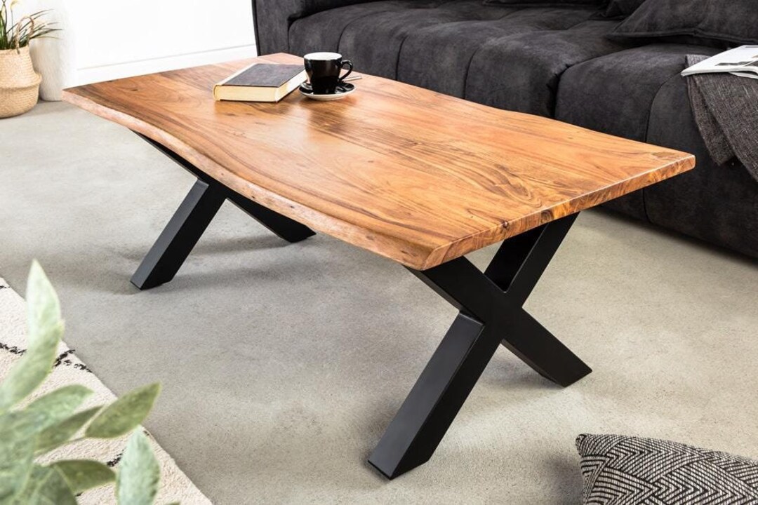 Custom Solid Wood Coffee Table: Rustic Farmhouse Table With Metal Legs ...