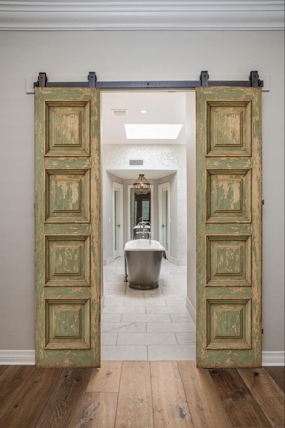 Rustic Distressed Green Wooden Door: ...