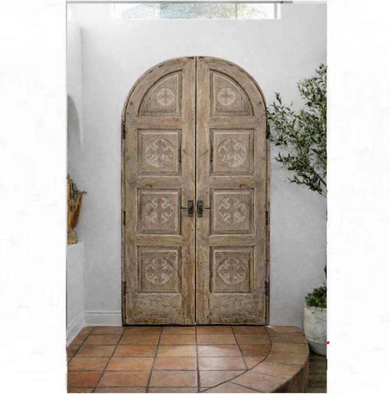 Arched Rustic Double Wooden Door, Custom Size Antique Style Interior or ...
