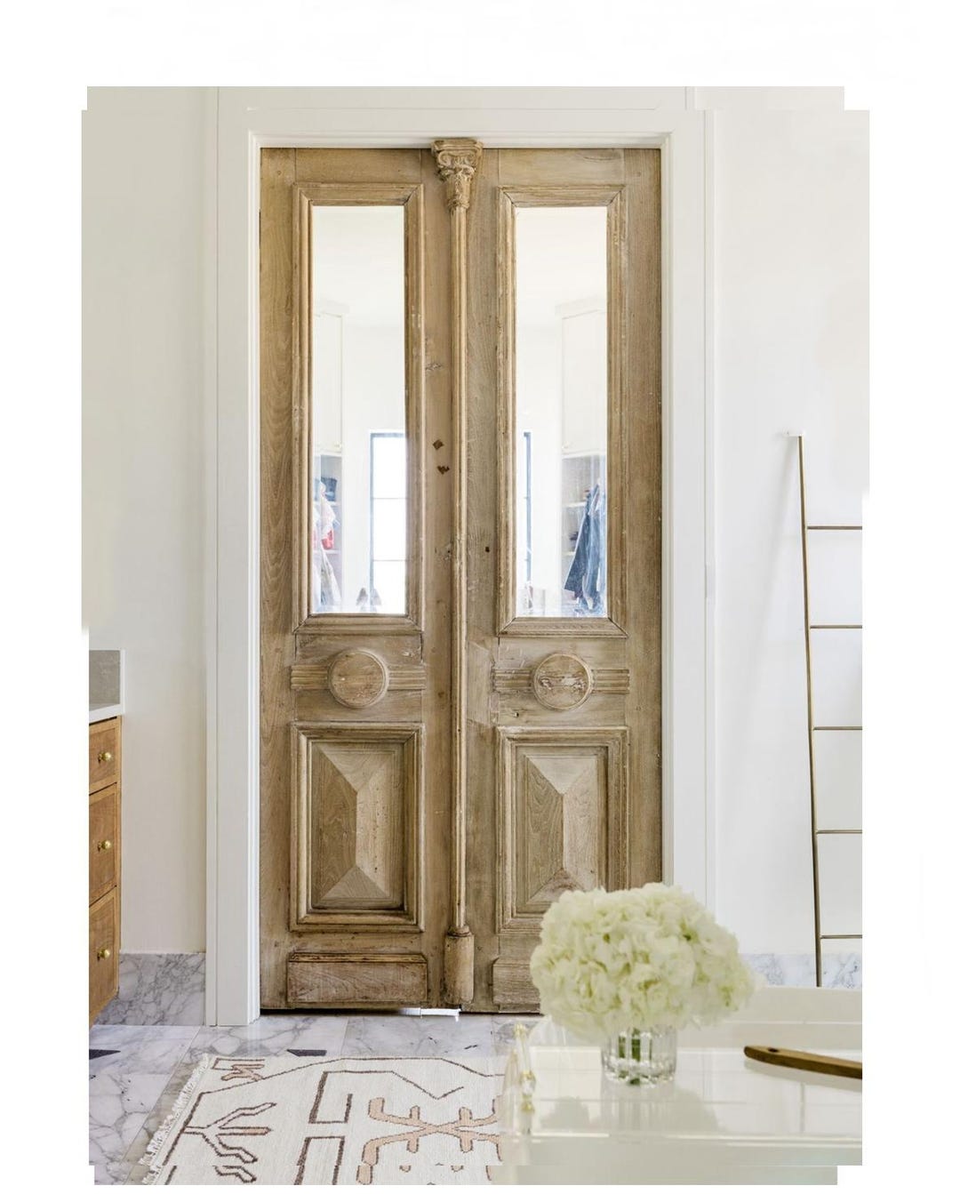 Antique French Double Wood Door With Glass, Rustic Single Doors
