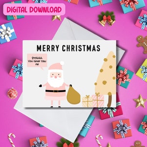 Tarjeta navideña de Papá Noel en colores pastel - Descarga digital, Tarjeta navideña divertida, Tarjeta navideña imprimible, Tarjeta navideña en colores pastel imprimible