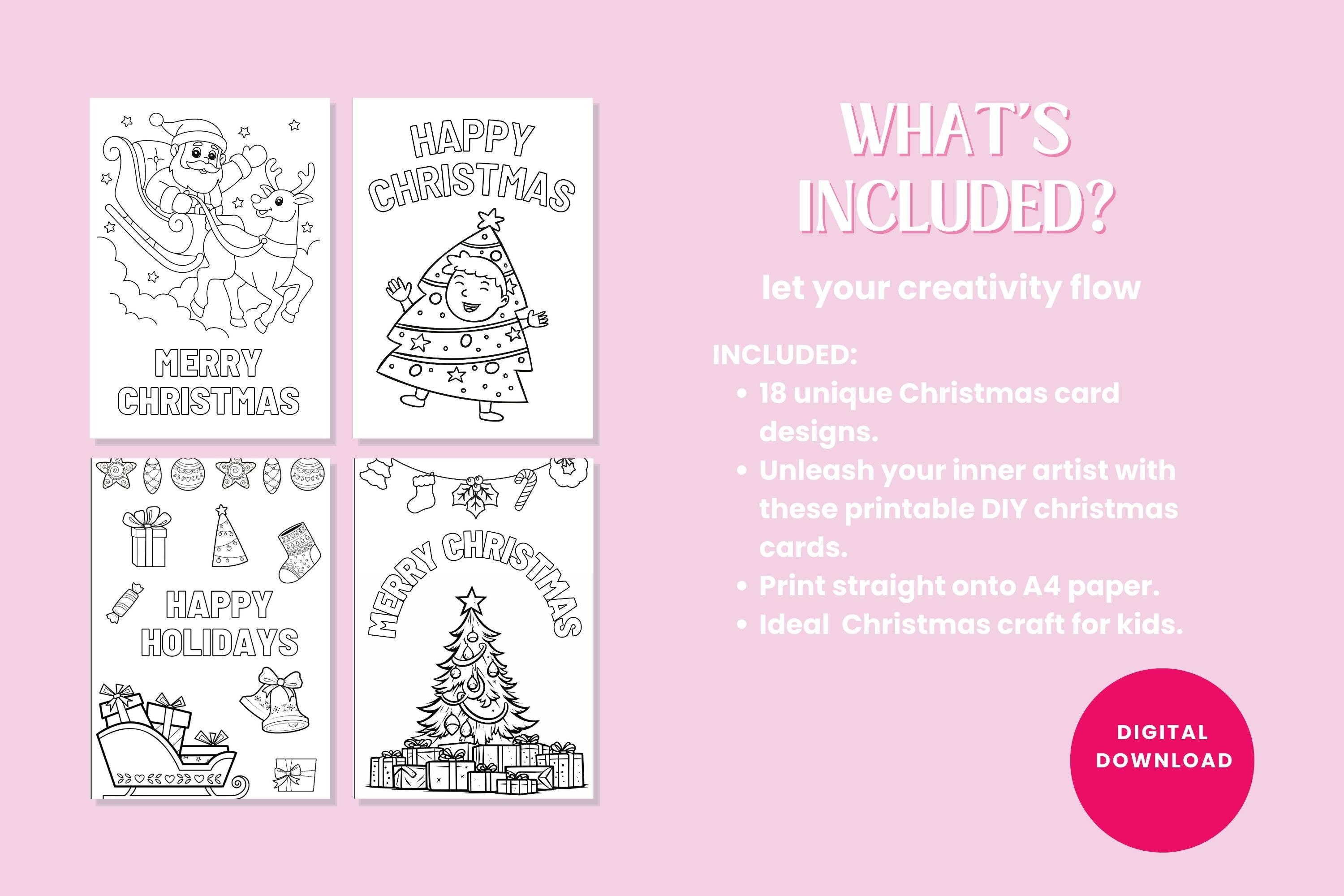 Christmas Cards Printable Christmas Colouring Cards Digital Download