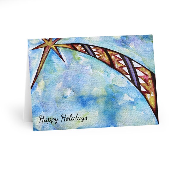 Native American Holiday Greeting Card Loren Lavine Hupa Tribal Artist 5-Pack Christmas Card Set Native American Shoot Star Holiday Card
