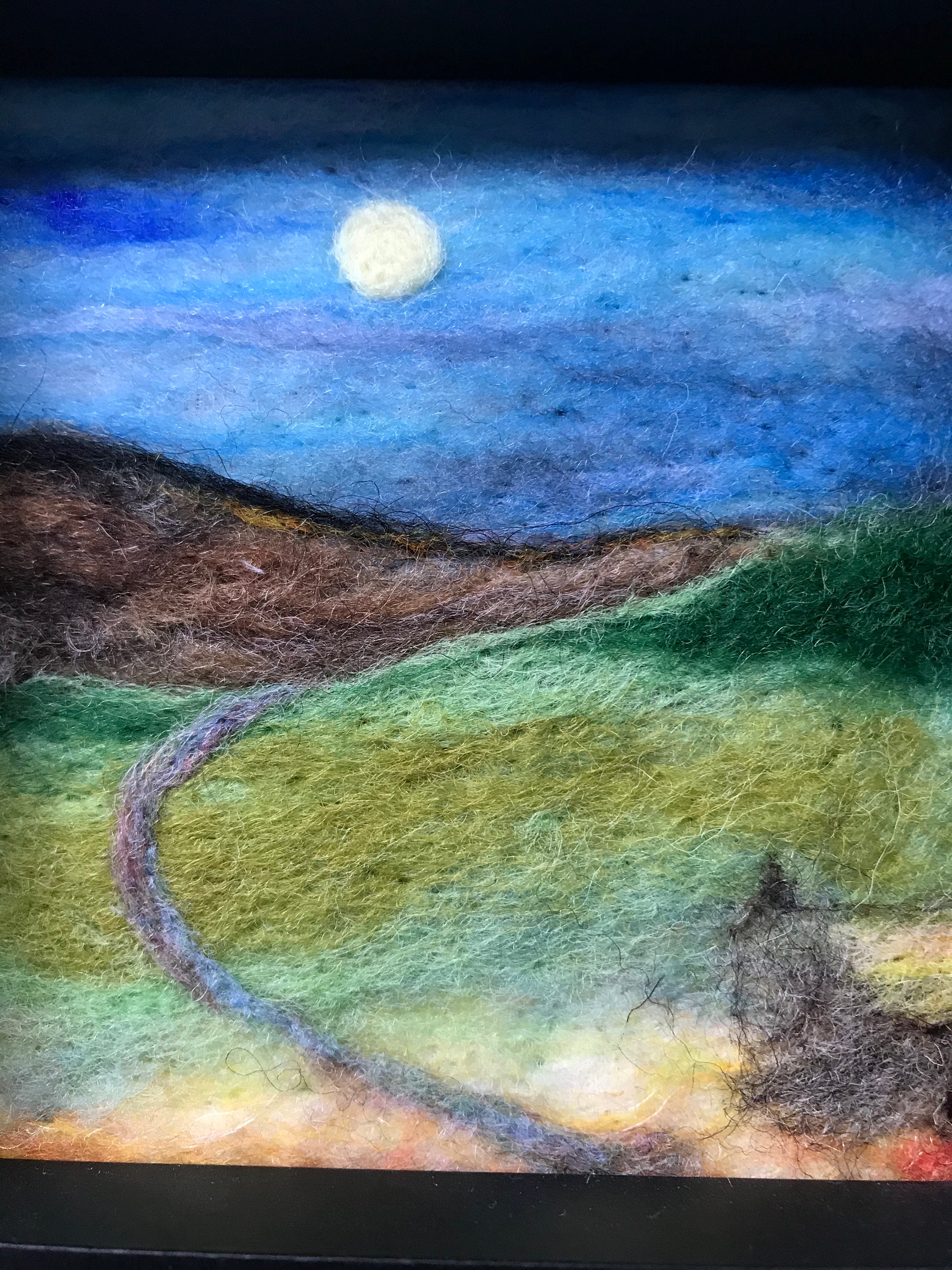 Felted picture wool landscape hikers hillside deep framed Etsy