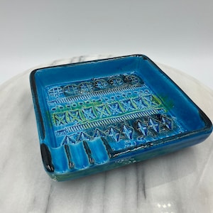 Large BITOSSI Rimini Blue Ashtray or Trinket Bowl / Italian Pottery by Aldo Londi