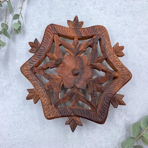Indischer Vintage Hand geschnitzter Holz Untersetzer