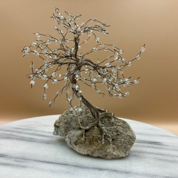 Vintage handgemachte Draht und Perle Bonsai Baum Skulptur