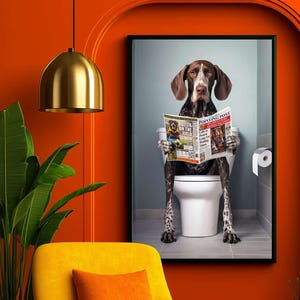 German Shorthaired Pointer on Toilet Print, Quirky Dog Bathroom Art, Funny GSP Pet Decor