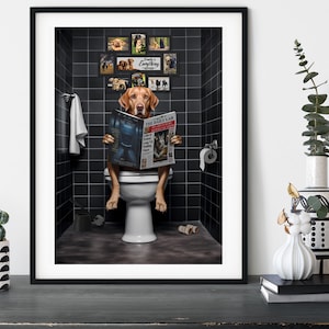 Fox Red Labrador Retriever on the Toilet, Funny Lab Toilet Humour Dog Print