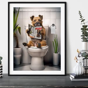 Border Terrier on the Loo, Funny Toilet Humour Dog Print