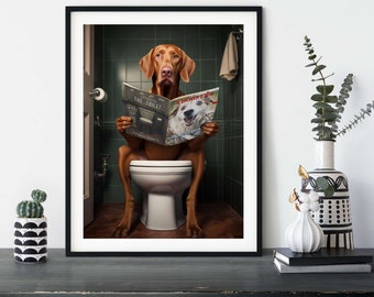 Funny Vizsla Dog Toilet Art Print: Humorous Bathroom Decor