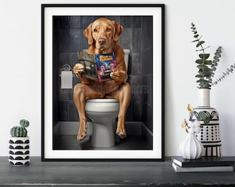 Fox Red Labrador Bathroom Print: 'Bark to the Future' Toilet Humor Dog Art