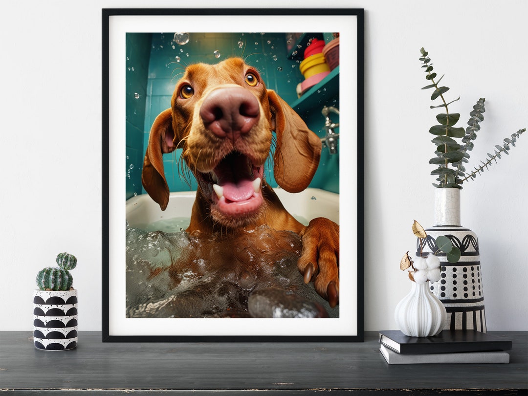 Vizsla in the Bath Funny Dog Bathroom Wall Art Print - Etsy