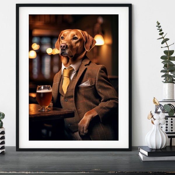 Fox Red Labrador in the Pub - Print at Home Download Funny Dog Wall Art