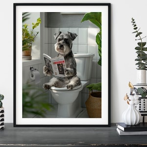 Schnauzer on the Toilet, Funny Toilet Humour Dog Print