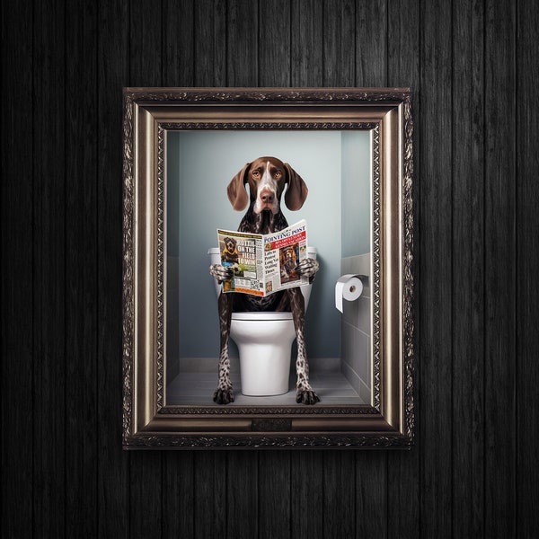 German Shorthaired Pointer on the Toilet - Print at Home Download Funny Dog Bathroom Wall Art