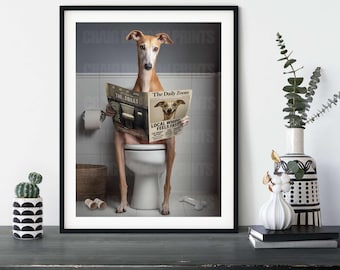Whippet Reading on the Toilet Wall Art
