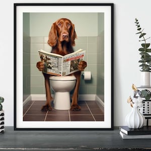 Irish Setter on the Toilet, Funny Dog Bathroom Wall Art