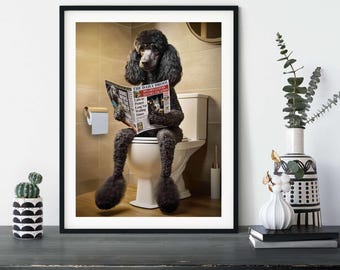Black Poodle Bathroom Print: Quirky Toilet Humor Wall Art