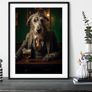 Irish Wolfhound Dog in the Pub - Funny K9 Wall Art - Mans Best Friend