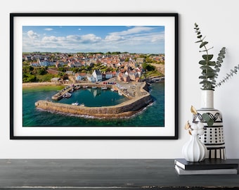 Crail Harbour Fife Aerial Wall Art: Scottish Coastal Fishing Village Print, East Neuk Decor