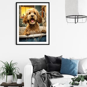 Cockapoo in the Bath Tub Funny Bathroom Wall Art Print Restroom Humor Humour Poster Parody