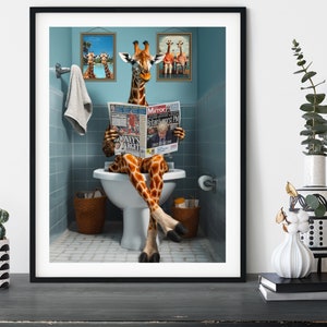 Giraffe on the Toilet Funny Bathroom Print