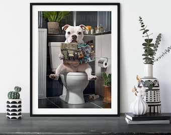 Staffy Dog on the Toilet - Funny Staffordshire Terrier