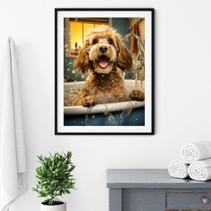 Cockapoo in the Bath Tub Funny Bathroom Wall Art Print Restroom Humor Humour Poster Parody