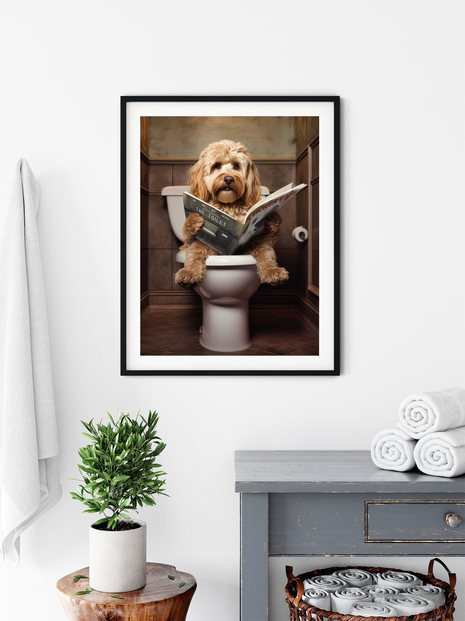 Déco Murale Métal « Cockapoo Aux Toilettes » – 30x20 Cm, Style Rétro, Pour Bar Ou Salon