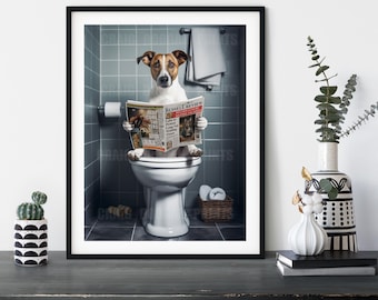 Jack Russell Terrier on the Toilet, Funny Bathroom Dog Wall Art