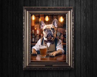 French Bulldog in the Pub - Print at Home Download Funny Frenchie Dog Wall Art