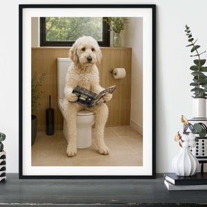 Labradoodle on the Toilet, Funny Bathroom Humour, Pet Dog Print