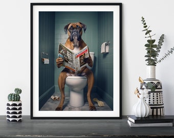 Funny Boxer Dog Bathroom Wall Art Print – Humorous Pet Lover Home Decor