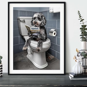 Cockapoo on the Loo, Funny Toilet Humour Dog Print Merle