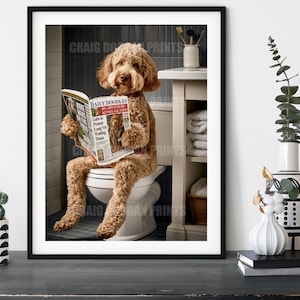 Labradoodle on the Toilet, Funny Bathroom Humour Dog Print