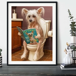 Funny Chinese Crested Dog Wall Art - Bathroom Decor with Toilet Humor - Pup Vogue Print for Dog Lovers
