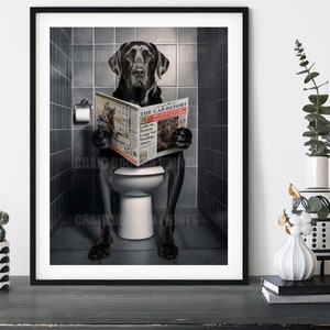 Black Lab on the Toilet, Funny Labrador Bathroom Print