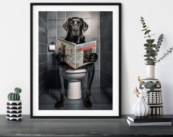 Black Lab on the Toilet, Funny Labrador Bathroom Print
