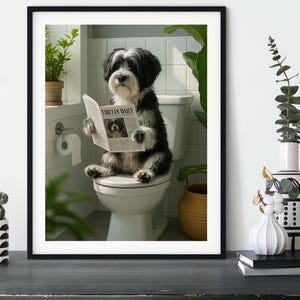 Tibetan Terrier on the Toilet, Funny Bathroom Humour Dog Print